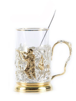 Подстаканник Охота на уток с позолотой