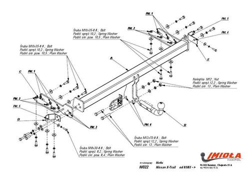 Фаркоп IMIOLA N.022 Nissan X-Trail 2003-2007(паспорт и сертификат в комплекте)(без электрики)