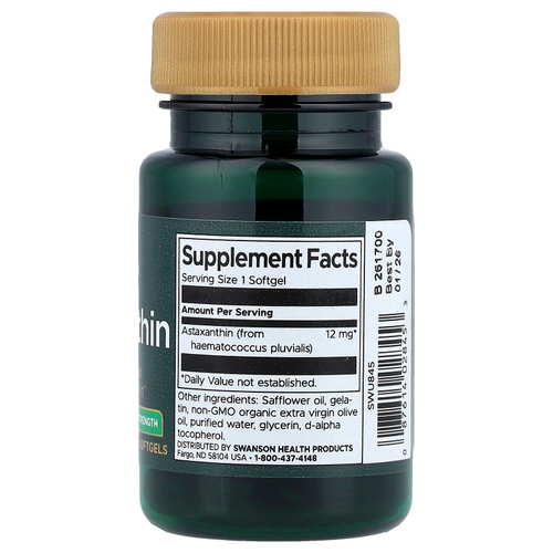 Swanson, Астаксантин, максимальная эффективность, 12 мг, 30 мягких таблеток