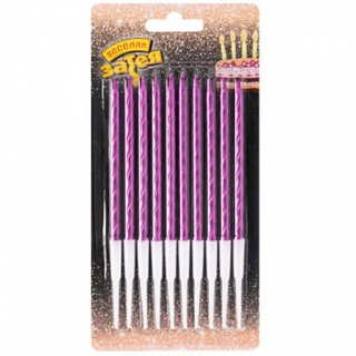 Веселая затея Свечи для торта Ярко-розовые с подставкой 10см 10шт