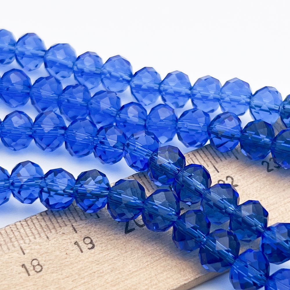 Бусины рондель с огранкой, стекло, цвет синий, размер около 6,3*7,8 мм, цена за 29-30 шт (1/2 нити)