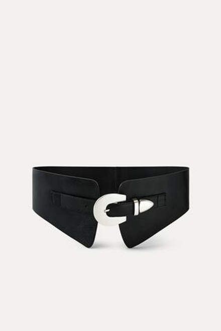 ZARA КОЖАНЫЙ РЕМЕНЬ-КОРСЕТ С ПРЯЖКОЙ, ЧЕРНЫЙ