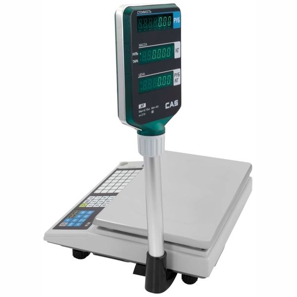 Весы торговые настольные CAS AP-1 (6EX), RS232, 6кг, 1/2гр, 220x340, память на 200 товаров, с поверкой, со стойкой
