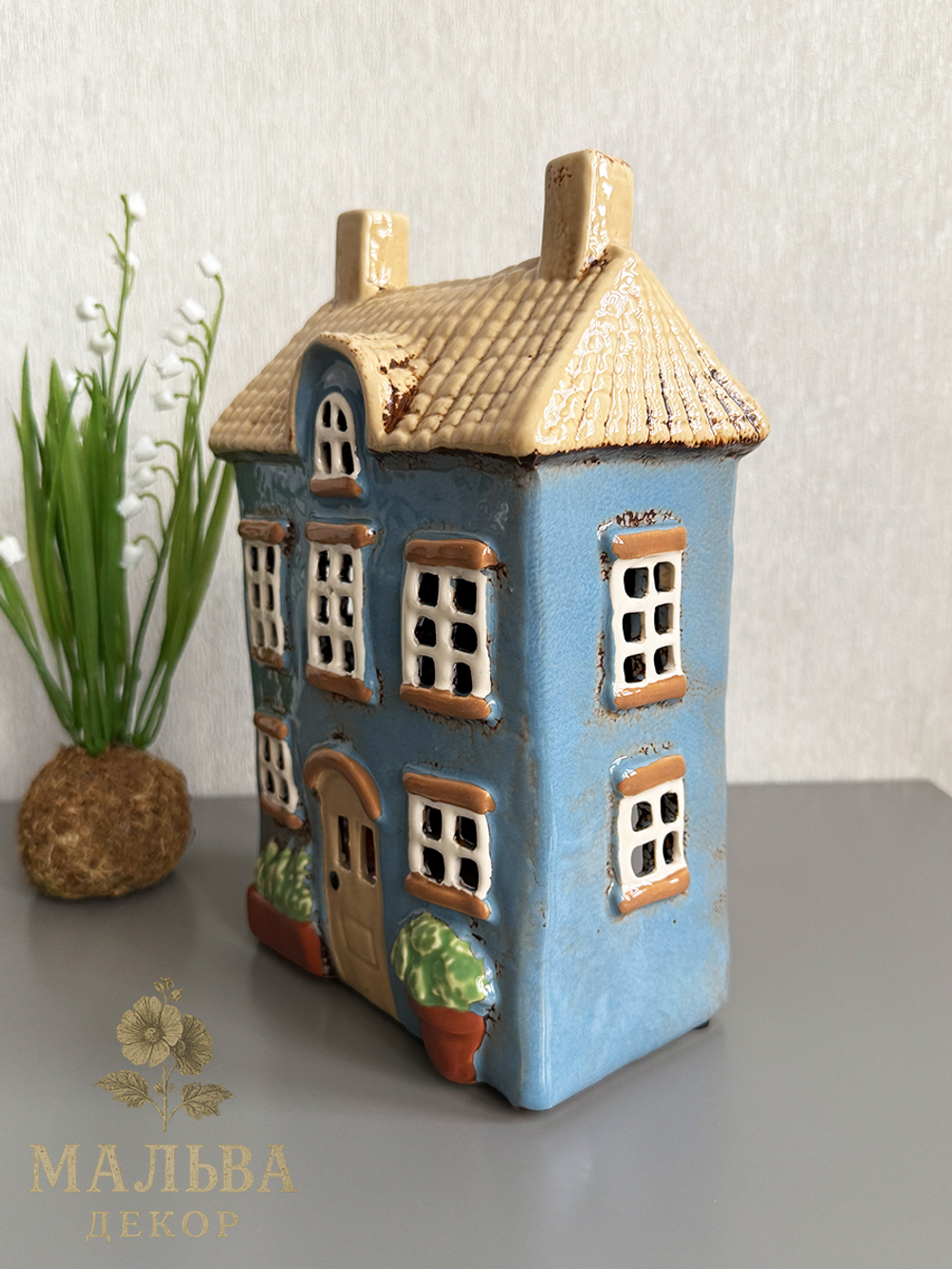 Подсвечник домик "Синий домик" 16x10x23 см Clayre & Eef