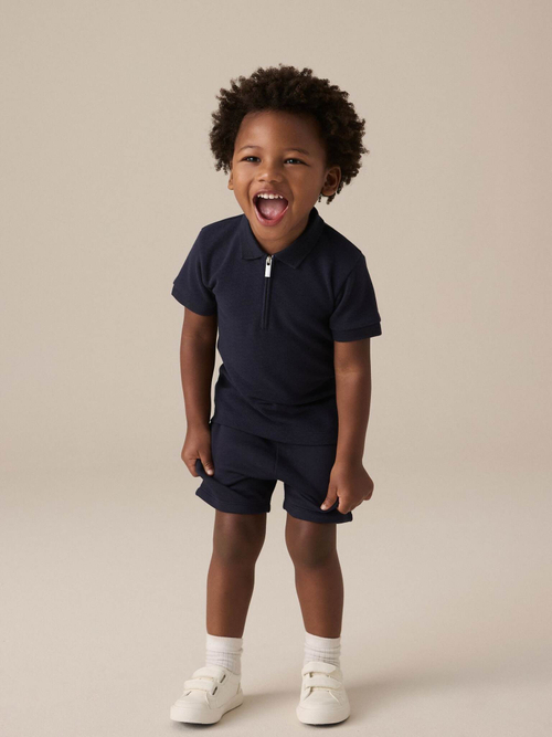 Поло с молнией и шорты в комплекте для мальчика Next E26-081, Темно-синий