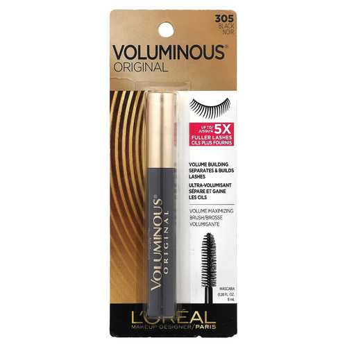L'Oréal, Voluminous, оригинальная тушь для ресниц, оттенок 305 черный, 8 мл (0,28 жидк. унции)
