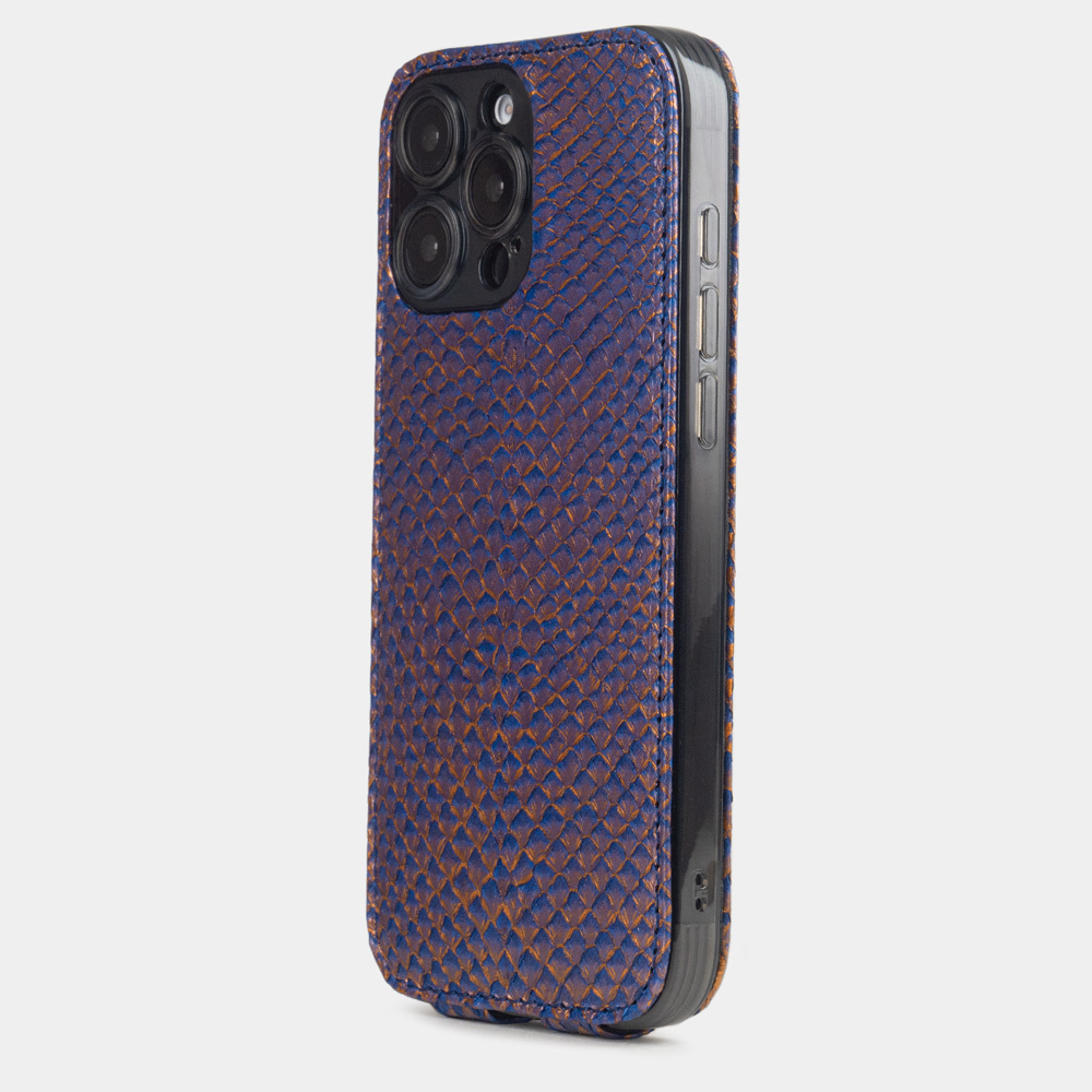 Чехол для iPhone 16 Pro Max из кожи лосося, сине-оранжевый градиент