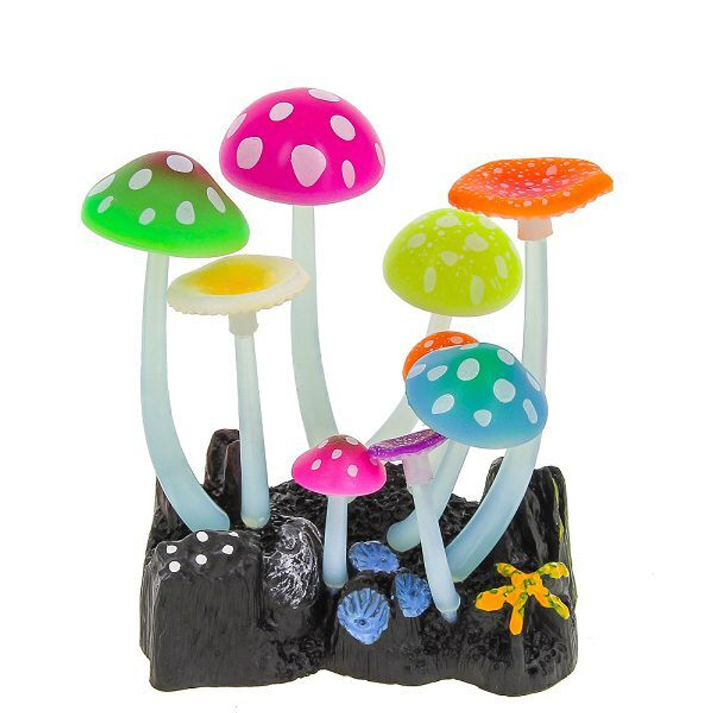 Флуорисцентная аквариумная декорация GLOXY Грибы (тип Н), 11х8х12см