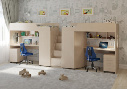 Двухъярусная кровать КарИВи Легенда 4.5 80х190 Дуб Молочный  Дуб Молочный