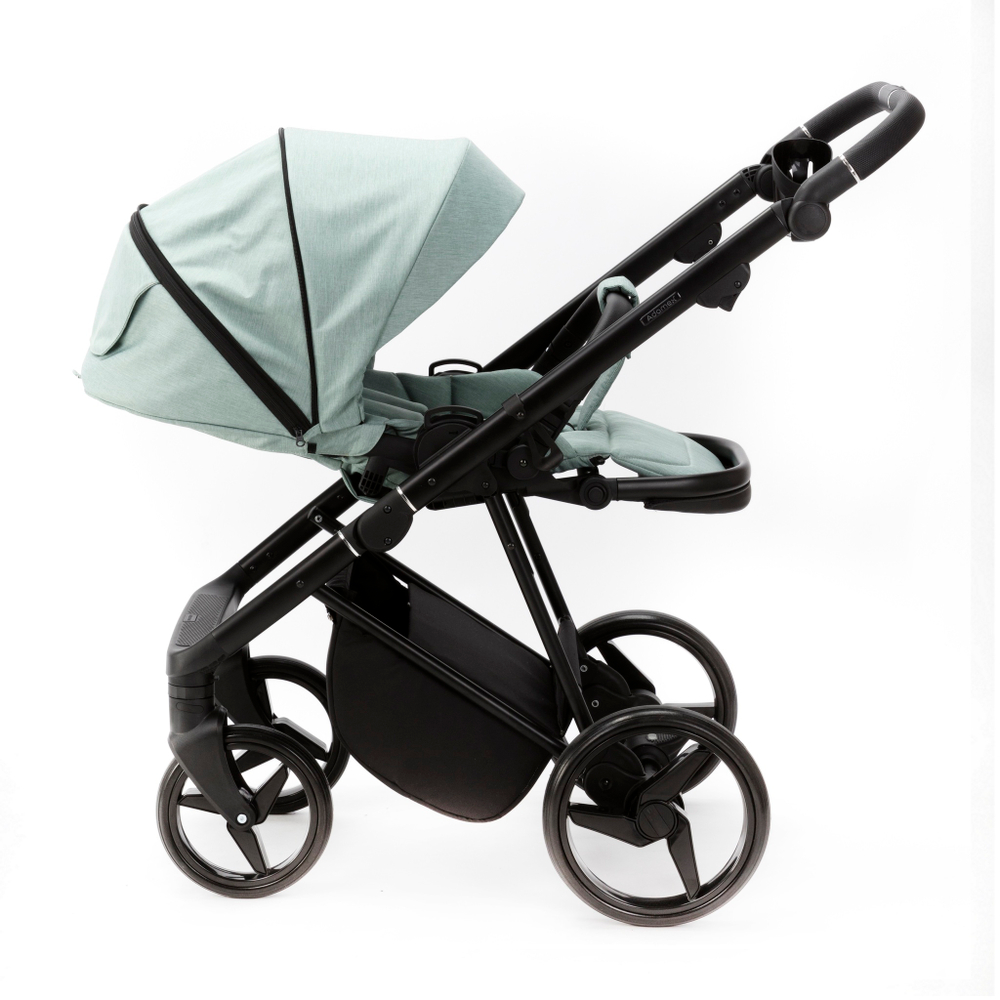 Детская универсальная коляска Adamex Blanc 2 в 1 LUX PS-122 Серо-зеленая ткань, серо-зеленая экокожа