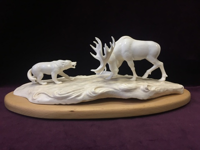 Лось. Скульптурная композиция из кости в интерьер. Подарок.