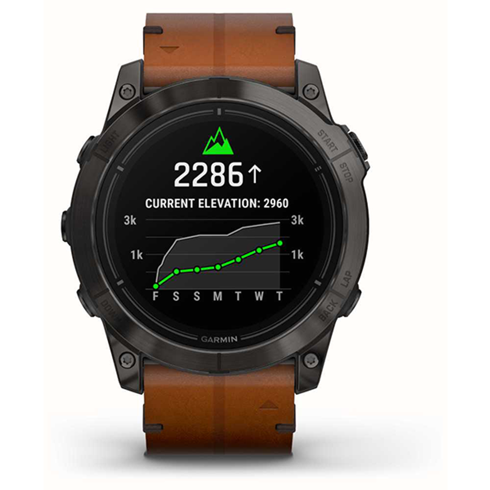 Умные часы Garmin Epix Pro (Gen 2) 51 мм Sapphire Edition титан DLC Carbon Grey с каштановым кожаным ремешком