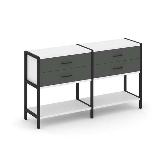 Shelf System Двухсекционный стеллаж двухярусный с ящиками SN.STM-222 Белый/Антрацит/Металл Черный 15