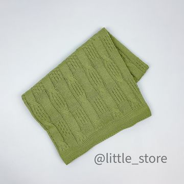 Плед вязаный Хаки, хлопковый; 90х100