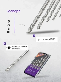 Сверла по металлу, набор 5пр. (4-6, 8, 10мм)