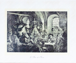 Домашний ужин (Le Dîner de Hoces). Россия. XIX век. Резцовая гравюра. 68 х 57.