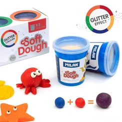 Plastlin / Пластилин CASE 5 POTS OF 142gr GLITTER SOFT DOUGH.