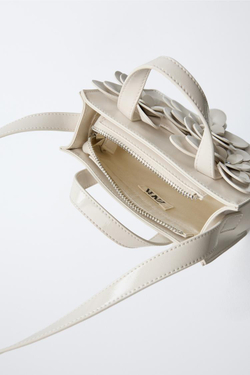 ZARA СУМКА С ПЛЕЧЕВЫМ РЕМНЕМ И ЦВЕТОЧНЫМИ ДЕТАЛЯМИ 3D, ЭКРЮ