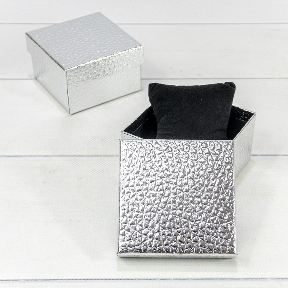 Коробка Ювелирная 9х9х5.5 см Набор 2 шт "Кожа крокодила" (Серебряный)