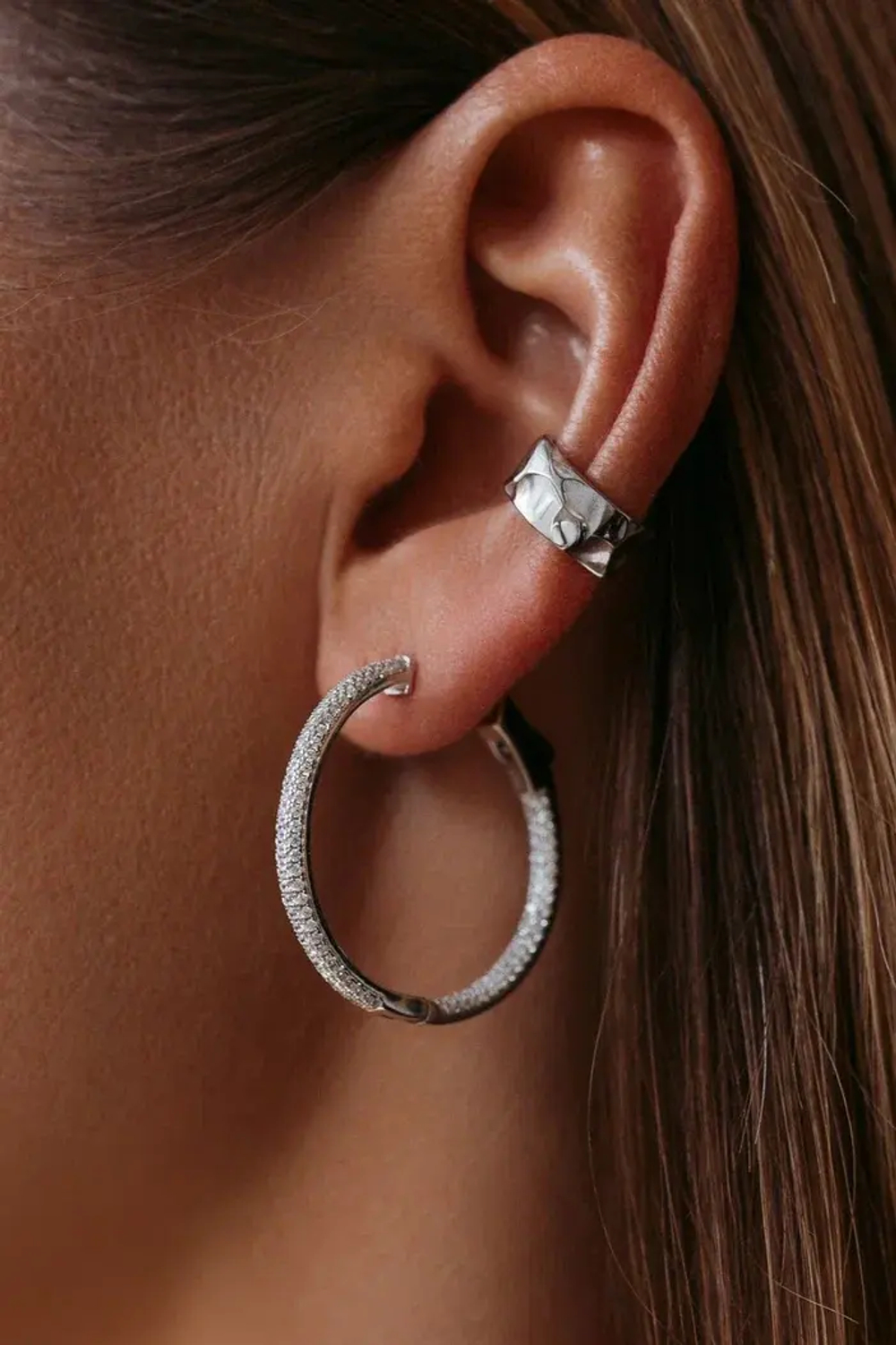 Серьги - конго с россыпью фианитов