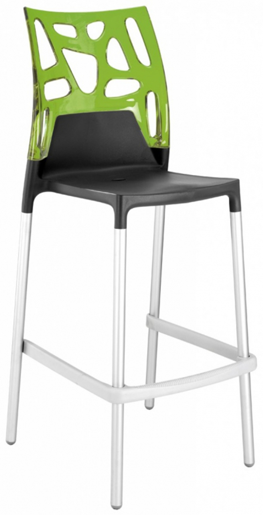 Стул пластиковый барный Papatya Ego-Rock Bar, сатинированный алюминий, антрацит матовый, зеленый