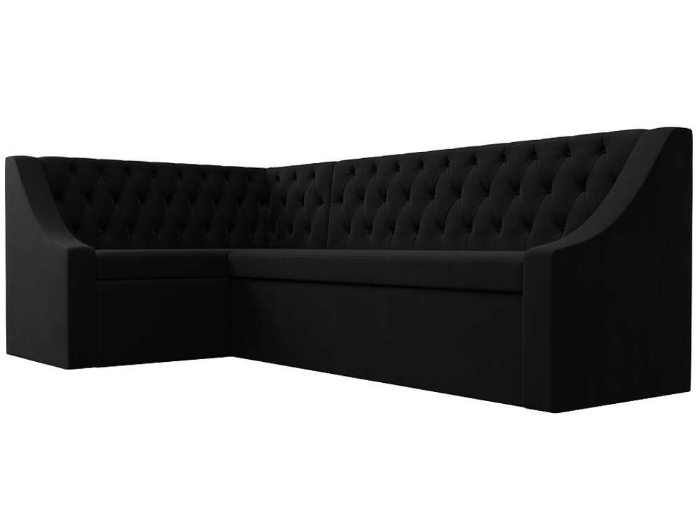 Диван кухонный угловой Мерлин левый угол, Черный, Микровельвет, 100454L