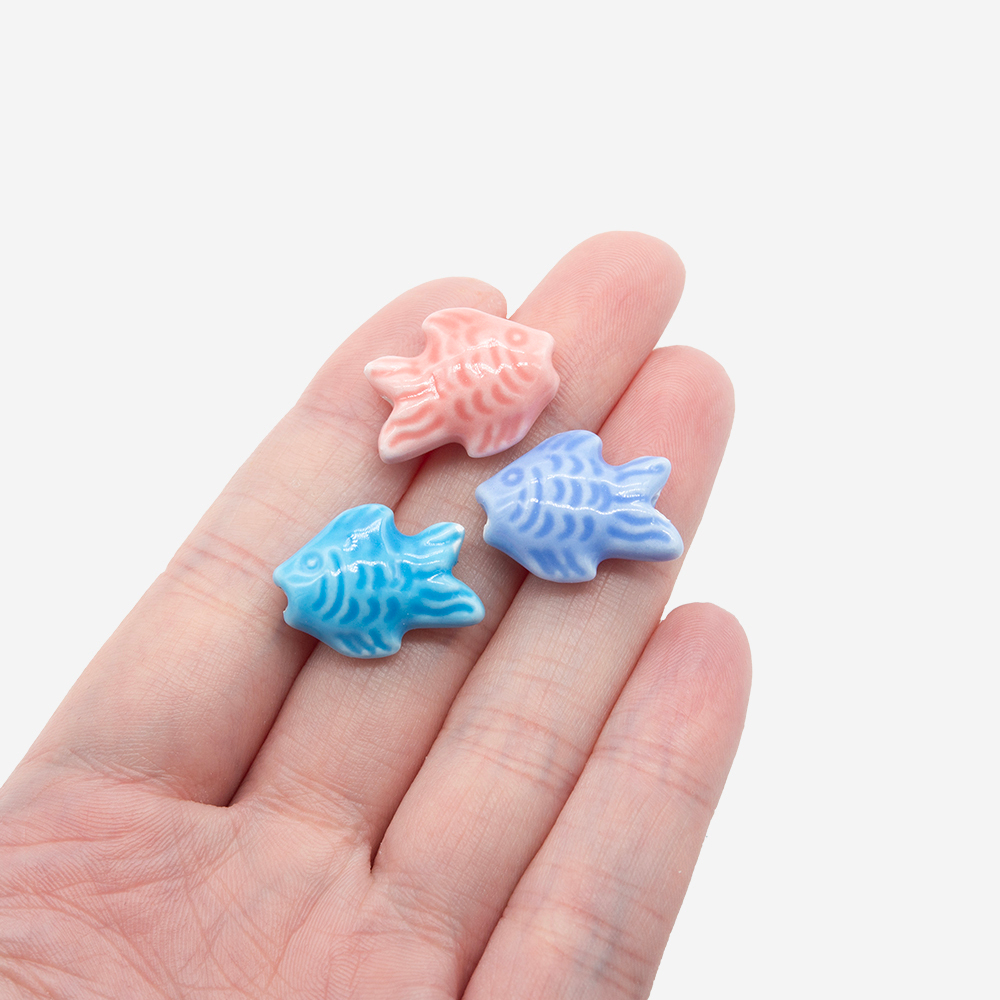 Бусина в форме рыбки, 19*15мм, синяя, глазурированный фарфор