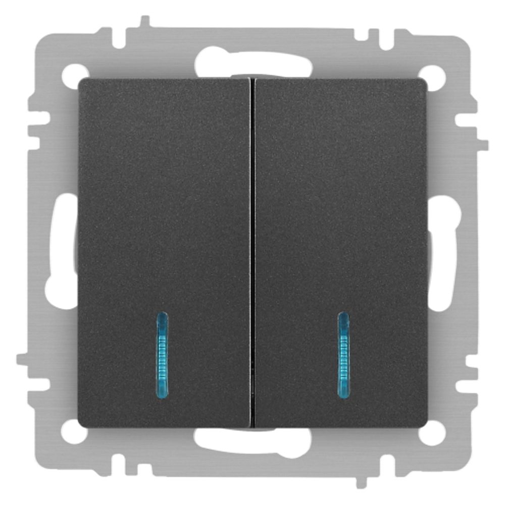 Выключатель Intro Accent 6-105-07 двойной с подсветкой, 10А-250В, IP20, СУ, AL/CU, графит