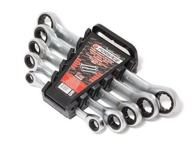 Набор ключей накидных трещоточных, 5пр. (8х10, 12х13, 14х15, 16х17, 18х19мм), в пластиковом держателе Forsage F-5105M