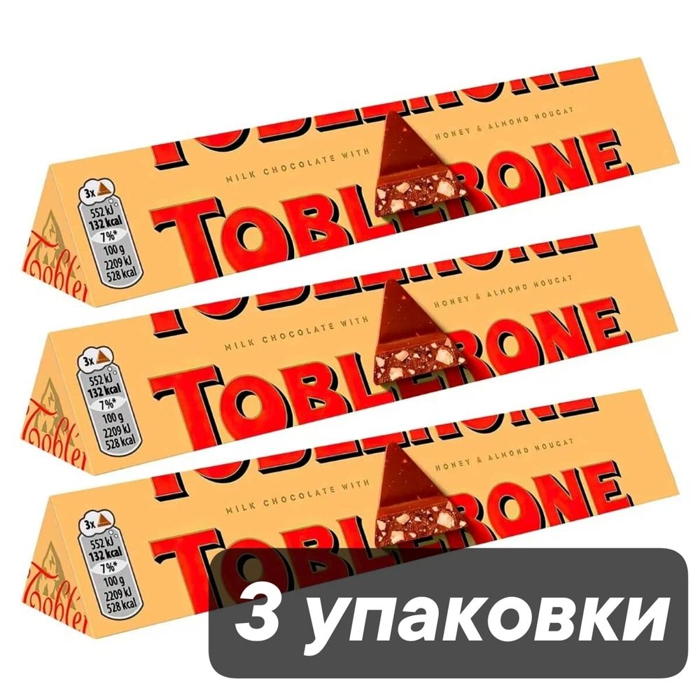 Toblerone шоколад молочный с медово-миндальной нугой 100 г, 3 шт