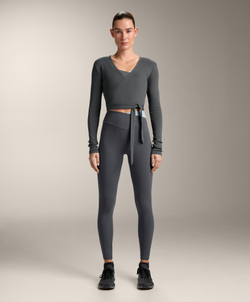 Oysho Футболка с длинными рукавами на запахе в рубчик, темно-серый