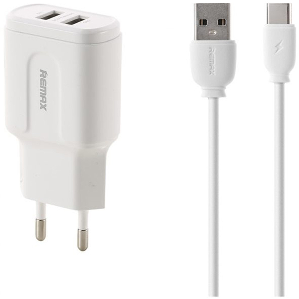 Сетевое зарядное устройство USB Remax RP-U22 (2A, 2 порта, кабель Type-C)