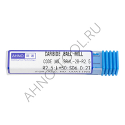 Фреза твердосплавная сферическая 4мм (L=50, l=8, хв=6) Z2 35° по алюминию и цвет.металлам BRAL-2B-R2.0 AHNO