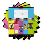 Тетрадь 12л., линия, Erich Krause, скрепка, блок офсет, мелованный картон, "Веселые гонки", 5 дизайнов