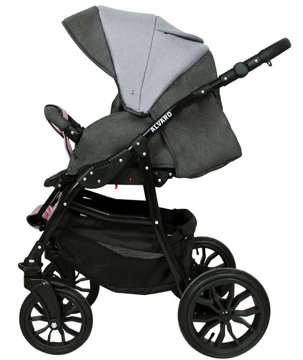 Детская коляска Alis Alvaro 2 в 1 Al 03 т.серый+св.серый+розовая кожа