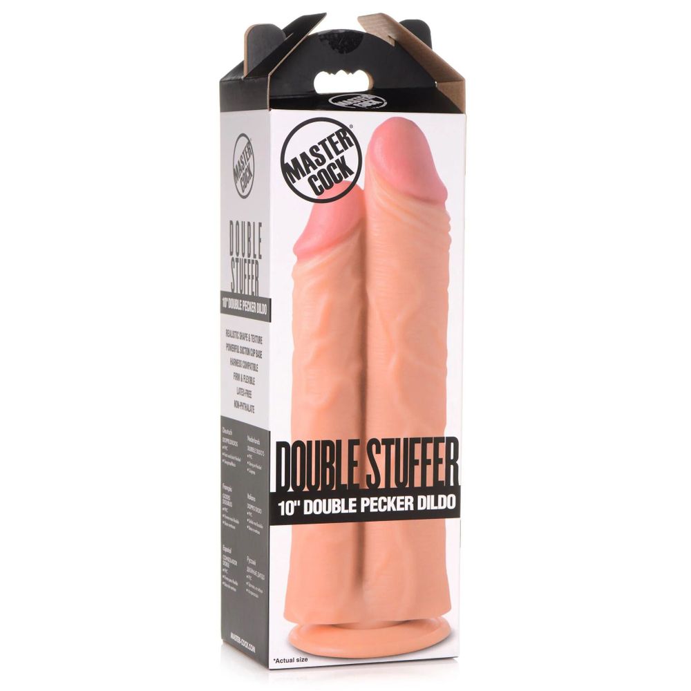 Телесный сдвоенный фаллоимитатор Double Stuffer 10 Double Pecker Dildo - 27 см. (Цвет: телесный)