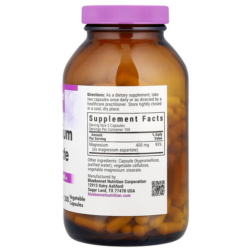 Bluebonnet Nutrition, Аспартат магния, 200 мг, 200 растительных капсул
