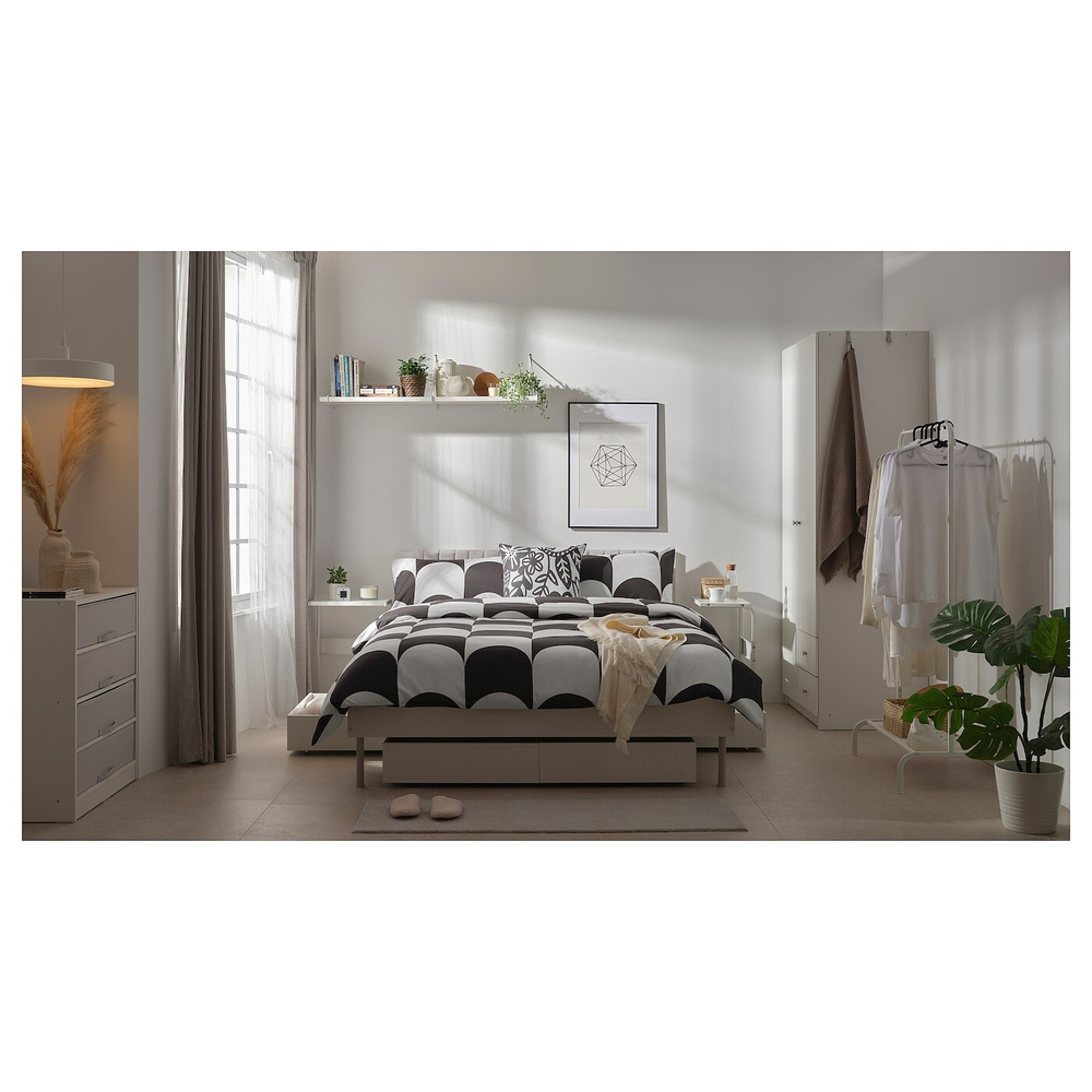 Комплект постельного белья IKEA BRUKSVARA (БРУКСВАРА), Белый с рисунком, 200х230 см