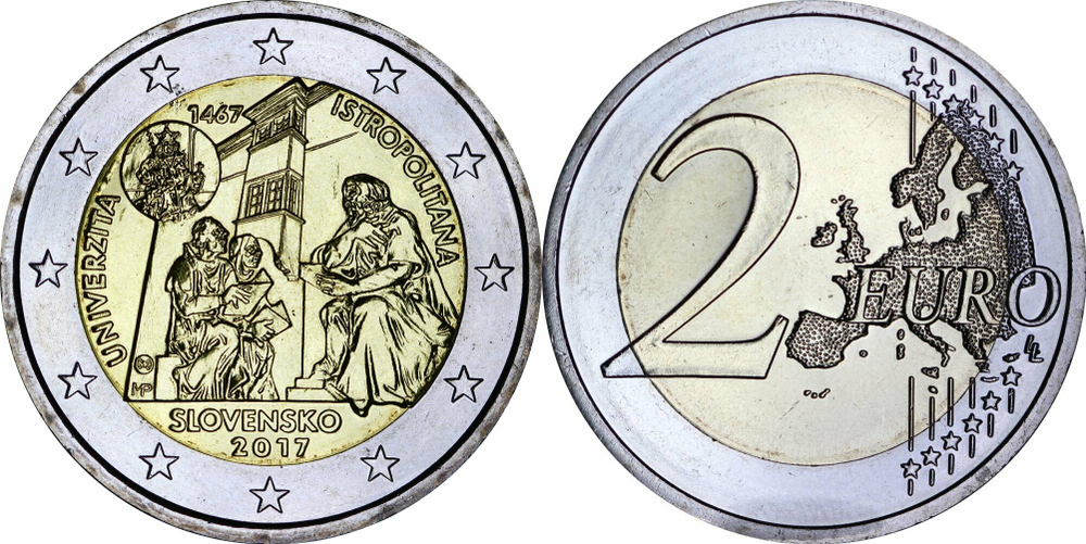 Словакия 2 евро, 2017 550 лет Истрополитанской академии UNC