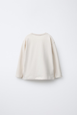 ZARA ФУТБОЛКА С БЛЕСТЯЩИМ ТЕКСТОВЫМ ПРИНТОМ, ЖЕМЧУЖНЫЙ МЕЛАНЖ