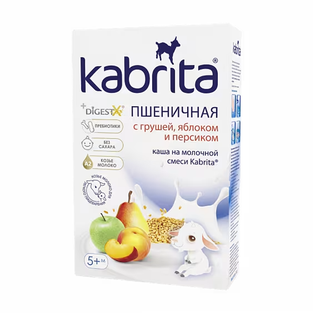 Каша Kabrita Пшеничная с грушей, яблоком и персиком (с 5 месяцев) 180 г