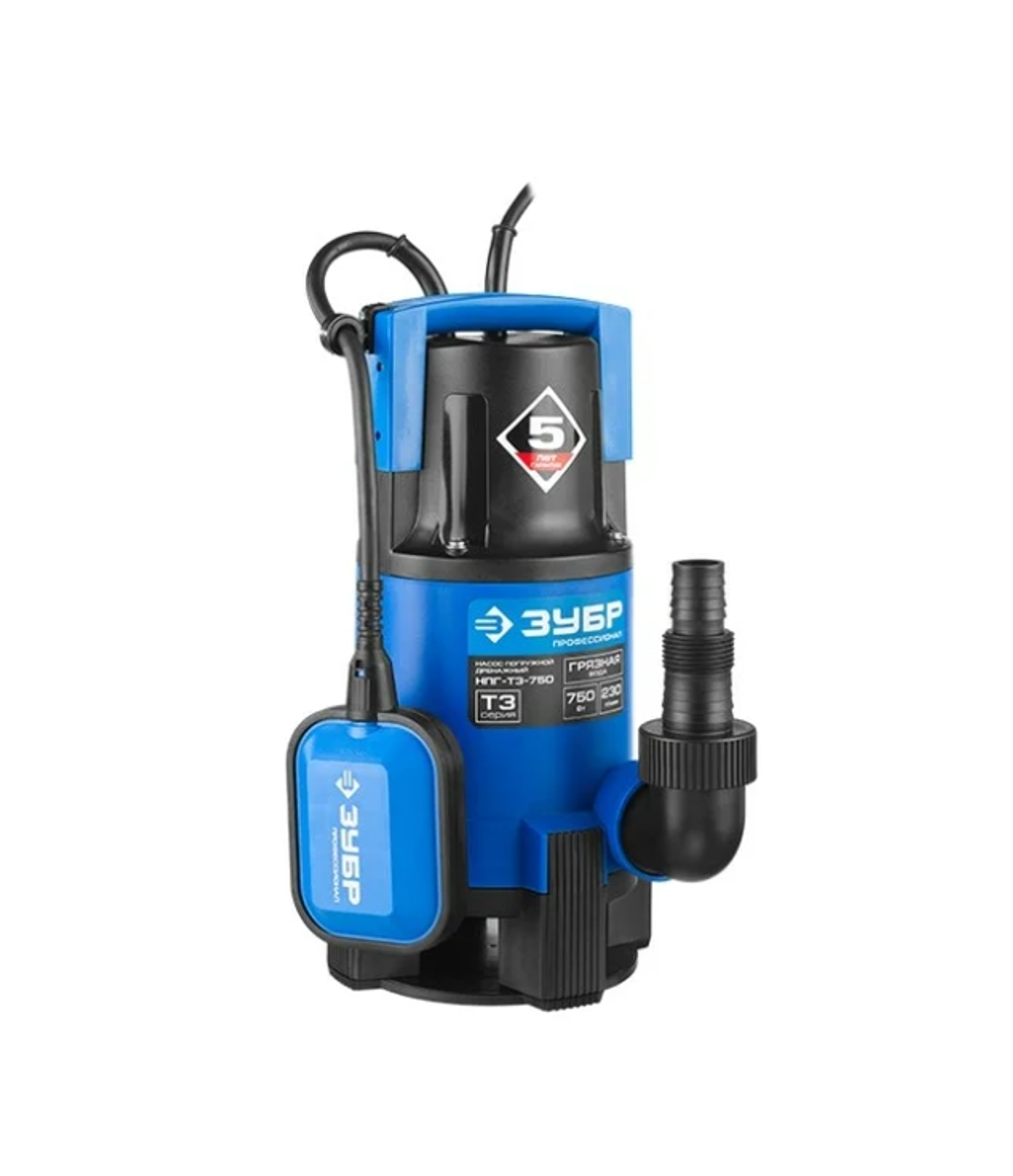 Дренажный насос для грязной воды Зубр Профессионал НПГ-Т3-750