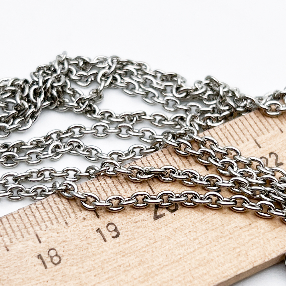 Цепочка, цвет серебро (родий), размер звена 3,4*2,6 мм, цена за отрезок 50 см