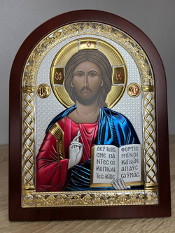 Спаситель, икона арочная, красное дерево, эмаль 175х225