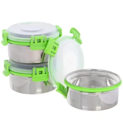 Набор Ланч-бокс 3шт 10*6см из нержавеющей стали с пластиковой крышкой в чехле