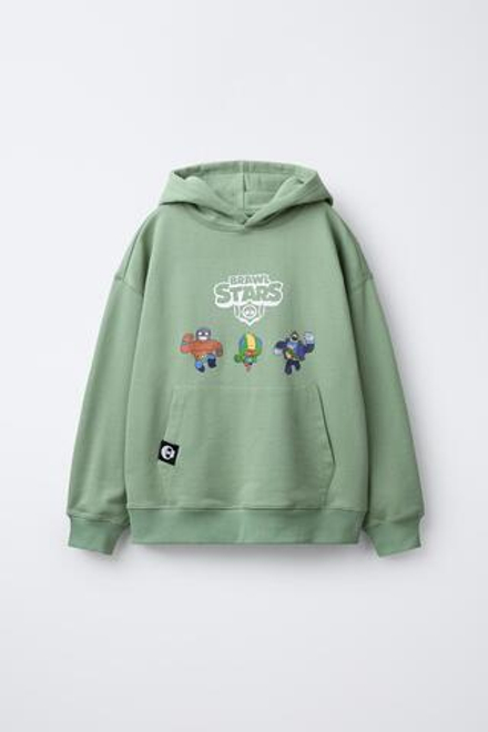 ZARA ТОЛСТОВКА С КАПЮШОНОМ BRAWL STARS © SUPERCELL OY, ОТТЕНКИ ЗЕЛЕНОГО