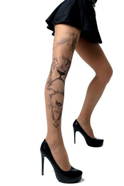 Колготки с принтом в виде льва и львицы (Размер: S-M-L) (Цвет: бежевый)