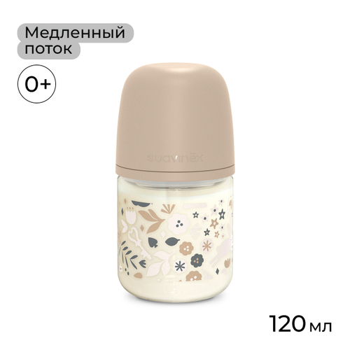 Стеклянная бутылочка для кормления Suavinex Wonderland 120 мл, медленный поток, 0+ мес