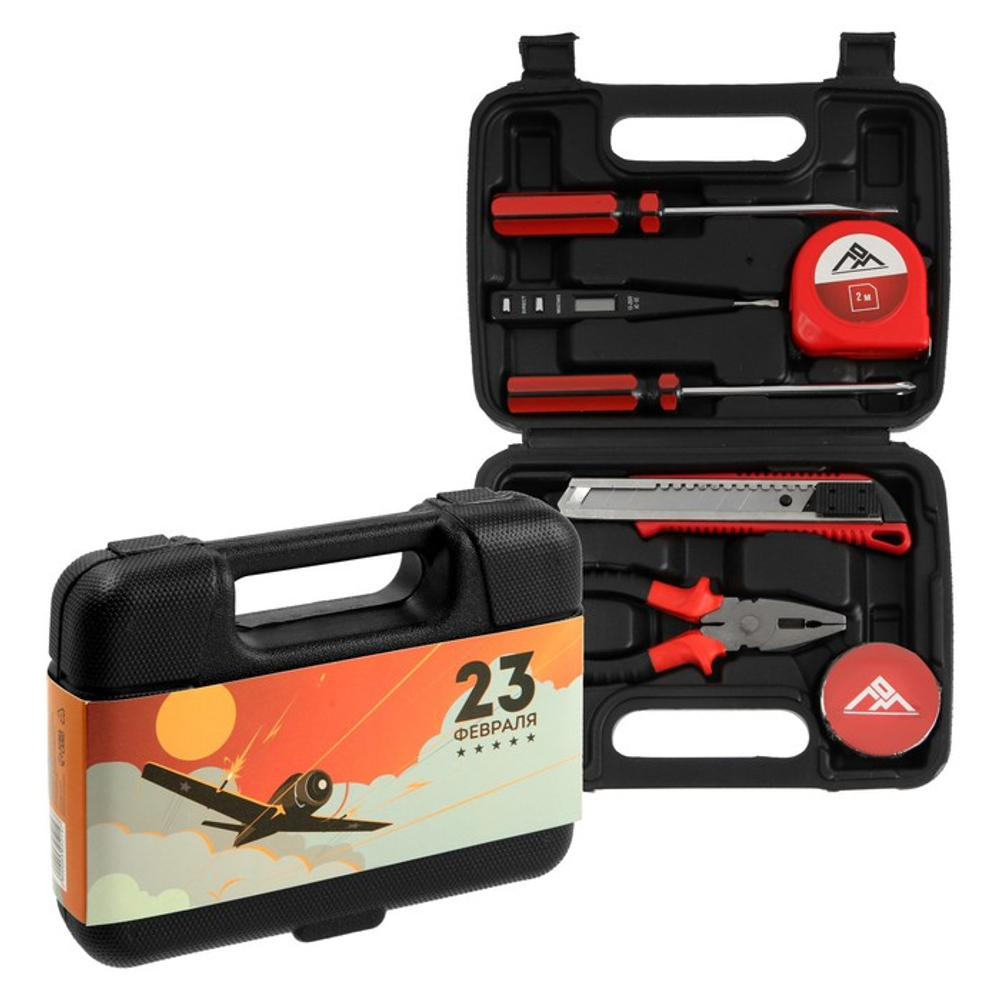 Набор инструментов в кейсе ЛОМ «23 ФЕВРАЛЯ», в подарочной упаковке, 7 предметов