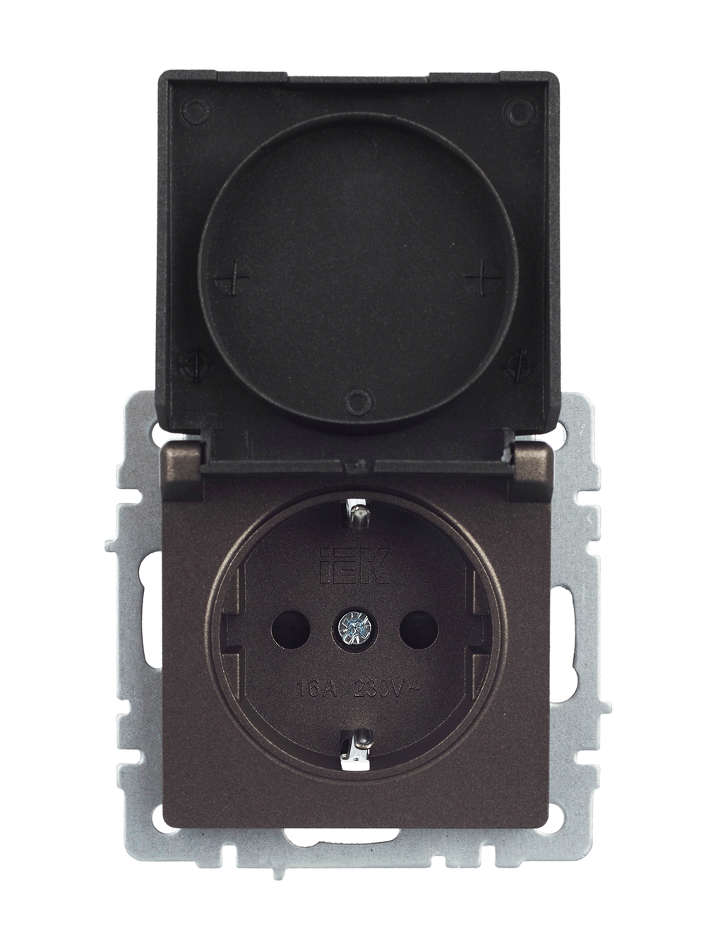 BRITE Розетка 1-местная с заземлением с защитными шторками и крышкой 16А IP20 РСбш10-3-БрТБ темная бронза IEK